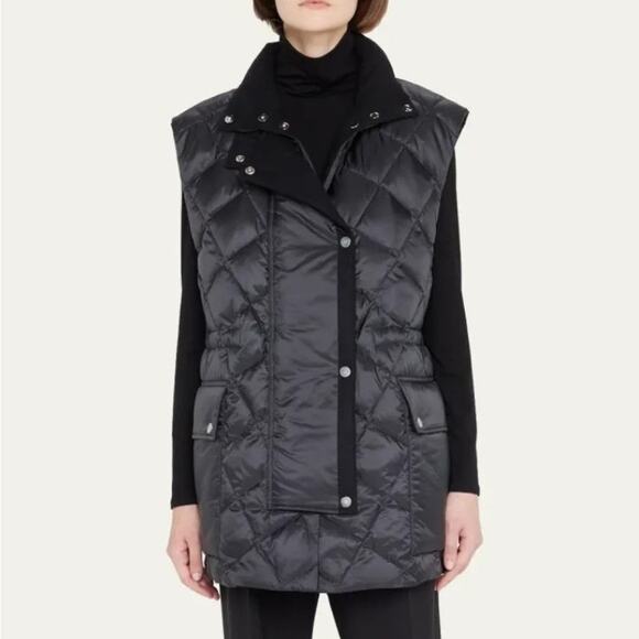 Lafayette 148 New York Black 2 in 1 Reversible Quilted Goose Down Chore Vest - Picture 3 of 7